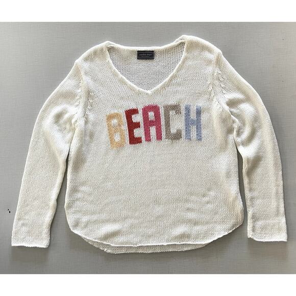 Wooden Ships Sz S/M Beach Pullover Sweater White Vacation Boho Cruise Relaxed - Picture 3 of 12